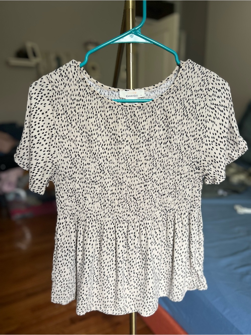 Urban Romantics Smocked Peplum Off-White Polka Dot
